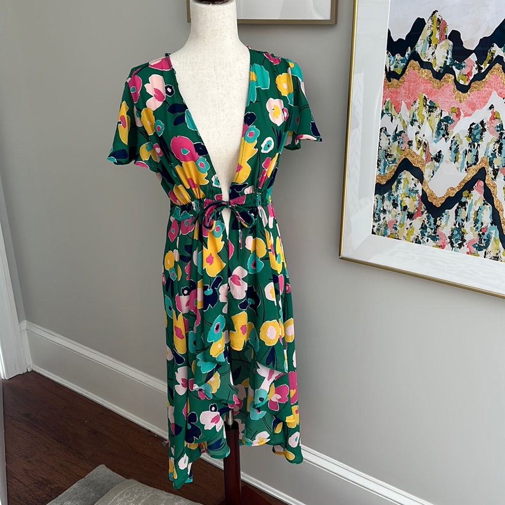 Venus green retro floral swim coverup resort sz S never worn!